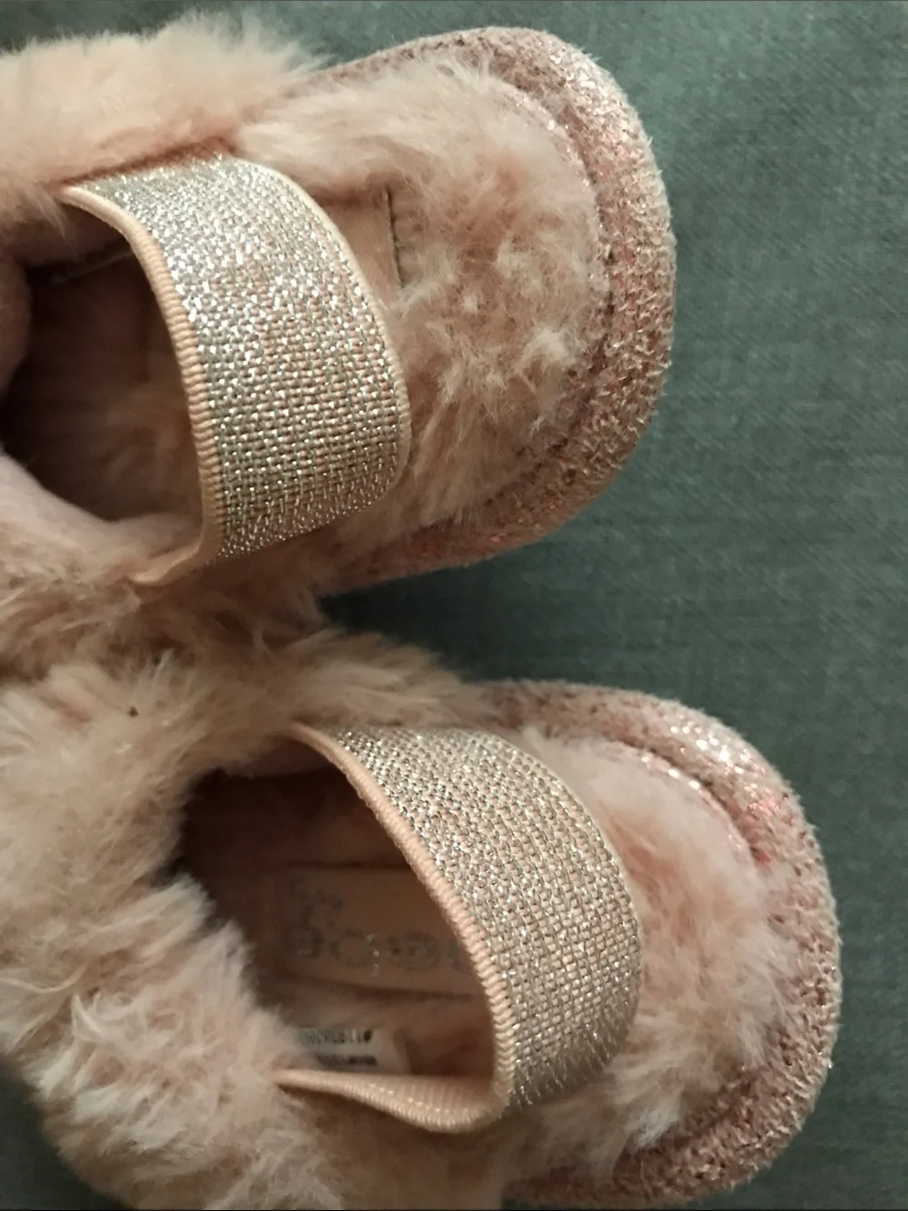 BEBE Blush Pink Fuzzy Logo Toddler Slip-Ons